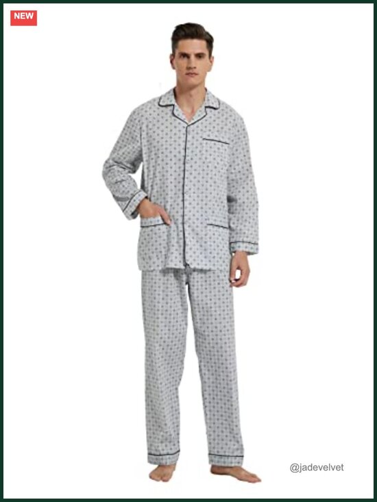 Other - Men's 100% Cotton Pajama Set Long Sleeve Button Fly Pants